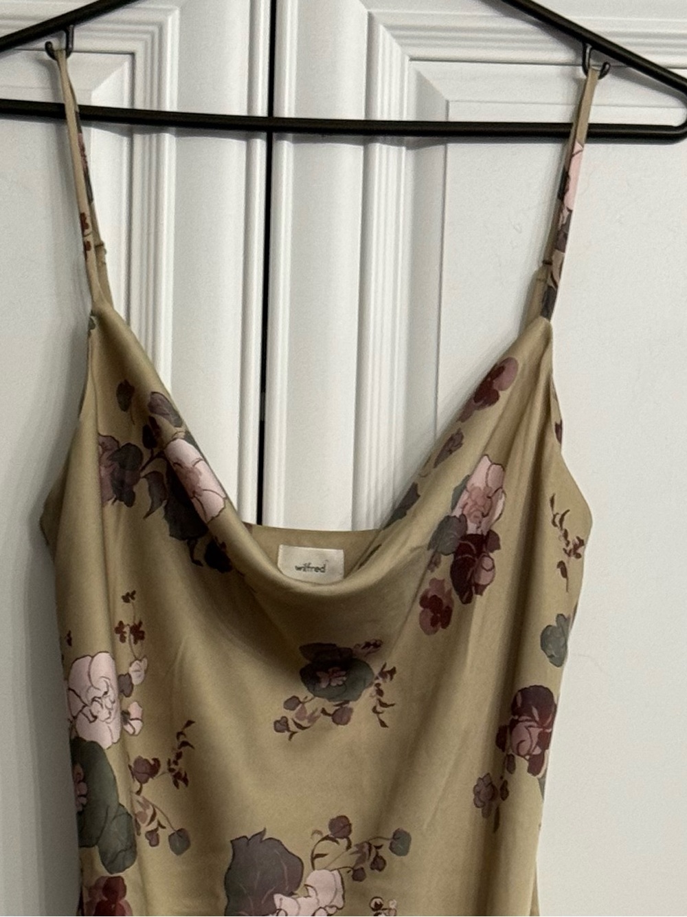 Wilfred Only Cowl Neck Slip Dress Olive Colour with Pink Blooms Size Medium - Picture 3 of 10